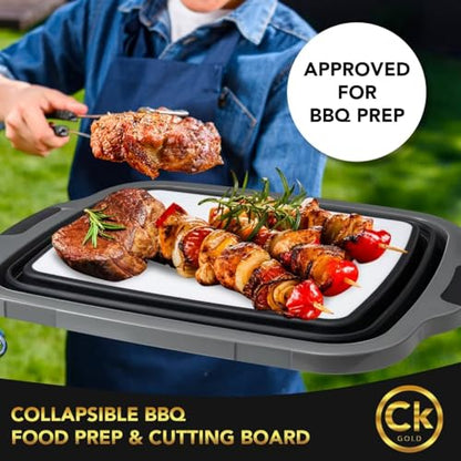 Collapsible BBQ Prep Tub - Includes Cutting Board, LOCKING Lid & Strong Drain Hole for Meal Prep & Marinating | BPA-Free, Food-Grade BBQ & Meat Prep Tubs, Best Grilling Gifts (Black, 8 L) - color: Black, size: 8 Liters