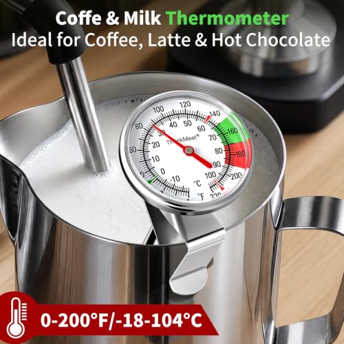 Instant Read Large Dial Thermometer, Premium Stainless Steel Coffee Milk Foam Thermometer with Clip, Ideal for Espresso, Hot Chocolate, Latte & Beverage Temperature Control - size: Milk Frothing Thermometer-9''