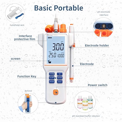 PH110B Digital pH Meter for Water Testing IP65 Waterproof Portable pH Tester ±0.03pH Accuracy Auto Calibration for Drinking Water Pool Aquarium Lab Hydroponics - style: Basic Portable Model