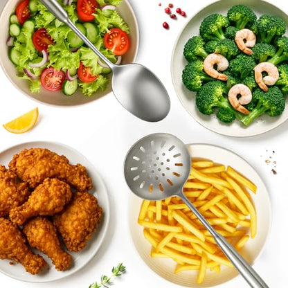 5 Pcs Newness Cooking Utensils Set, 304 Stainless Steel Kitchen Utensils Set, Metal Kitchen Accessories, Include Soup Ladle, Slotted Skimmer Spoon, Spaghetti Spoon and Spatula, Dishwasher Safe - size: 5 PCS Cooking Utensils Set