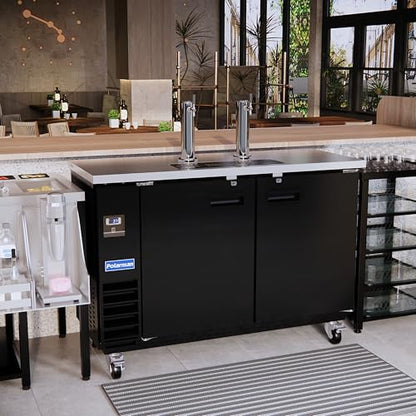 Polarman Commercial Beer Dispenser Two Single-tap Draft Kegerator 2 Door Keg Refrigerator for Bars and Restaurants 61” W Stainless Steel With 2 Coupler, 33°F- 41°F Temperature Control-Direct Draw - size: 61"W Two Single-tap