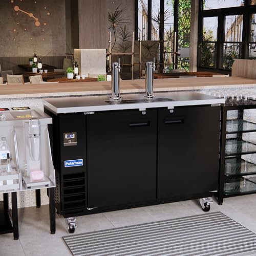 Polarman Commercial Beer Dispenser Two Single-tap Draft Kegerator 2 Door Keg Refrigerator for Bars and Restaurants 61” W Stainless Steel With 2 Coupler, 33°F- 41°F Temperature Control-Direct Draw - size: 61"W Two Single-tap