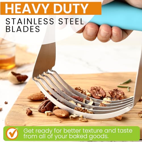 Spring Chef XL Dough Blender Tool For Baking, Heavy Duty Pastry Blender, Stainless Steel Pastry Cutter with Durable Blades, Dough Mixer, Butter Cutter for Easy Mixing, Dishwasher Safe - Aqua Sky | Heavy Duty Dough Mixer with Stainless Steel Blades, Butter