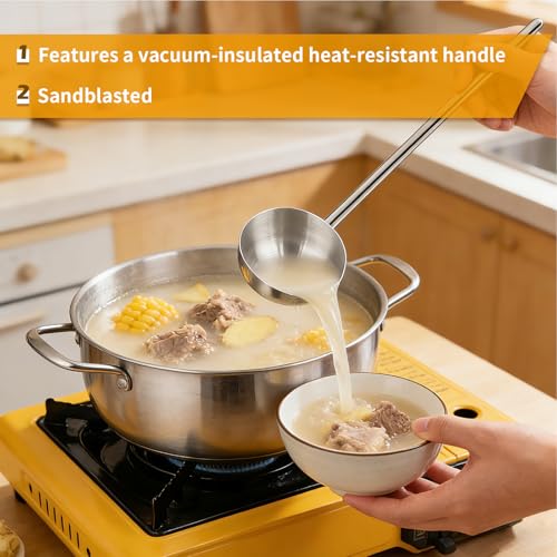 10.5 Inch Small Soup Ladle SUS 304 Stainless Steel Metal Deep Spoon With a Spout For Pouring Water, 2 oz Long Handled Gravy Spoon, Heat-resistant, Ideal For Serving Gravy, Sauce,Soup