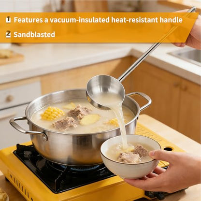 10.5 Inch Small Soup Ladle SUS 304 Stainless Steel Metal Deep Spoon With a Spout For Pouring Water, 2 oz Long Handled Gravy Spoon, Heat-resistant, Ideal For Serving Gravy, Sauce,Soup