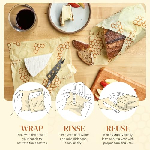 Bee's Wrap Beeswax Wraps for Food - 3 Pack of Large Beeswax Wraps - Plastic Free Made in USA Reusable Natural Food Wrap - Honeycomb Print - style: Honeycomb Large 3 Pack