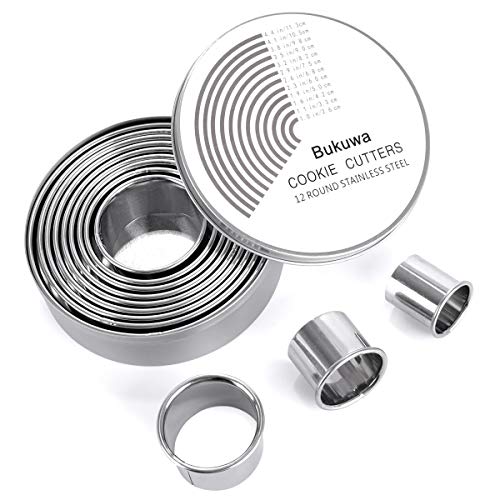 12 Pieces Round Cookie Biscuit Cutter Set,Graduated Circle Pastry Cutters,18/8 Stainless Steel Cookie Cutters and Donut Cutter Ring Molds