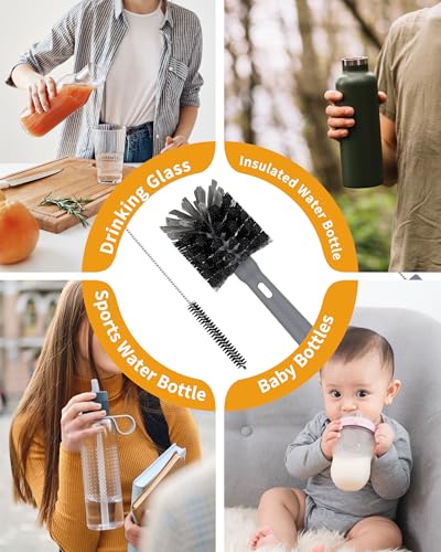 MR.SIGA Water Bottle Brush and Straw Cleaner Brush, Long Handle Bottle Cleaner Brush, 2 in 1 Bottle Cleaning Brush for Sports Bottles, Baby Bottles, Mugs, Straws - color: Gray