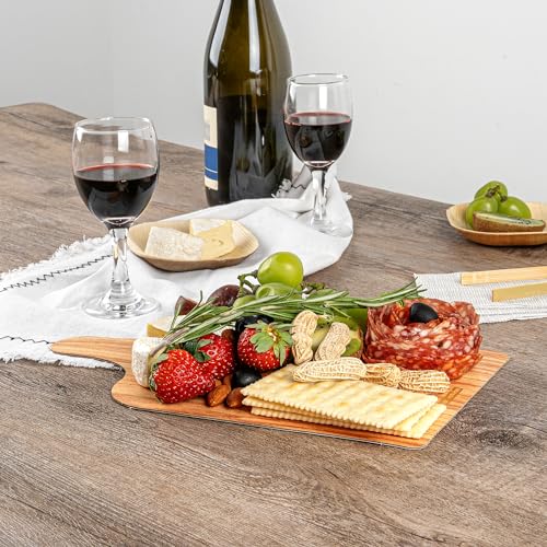 Restaurantware Cater Tek 11.8 x 7 Inch Charcuterie Boards 10 Faux Wood Cheese Boards - WIth Handle Stackable Paper Cardboard Charcuterie Boards Disposable For Serving At Catered Events