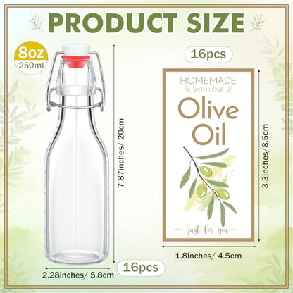 Havawish 16 Pcs 8 oz Mini Olive Oil Bottles Homemade Swing Top Clear Flip Top Bottles with Airtight Lids Labels for Storing Homemade Olive Oil Wedding Baby Shower Favors(Circle) - style: Circle