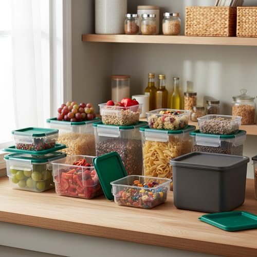 BIEAMA 4 Pack Food Storage Containers, 2 Quart with Lids, Square Commercial Containers with Scale, NSF, Polycarbonate, Clear - color: 2Qt-4 Pack(Green Lids)