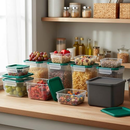 BIEAMA 4 Pack Food Storage Containers, 2 Quart with Lids, Square Commercial Containers with Scale, NSF, Polycarbonate, Clear - color: 2Qt-4 Pack(Green Lids)