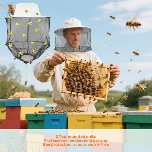 Beekeeper Costume Set Bee Keeper Hat with Veil 2PCS&40pcs Felt Bees 1 Roll Of Double-Sided Tape