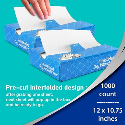 Fit Meal Prep 1000 Sheets 12 x 10.75” Dry Wax Paper Sheets for Food, Greaseproof Sandwich Wrapping, Interfolded Deli Wax Paper for Fries, Burgers, Food Basket, Made in USA - size: 12 x 10.75"