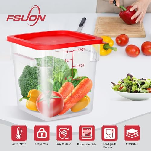 4 Pack 8 Qt Square Polycarbonate Food Storage Containers with Lids | Clear BPA-free PC with lids, side handles, measurement scale and stackable design; for food prep, storage and freezer use. - color: 8Qt