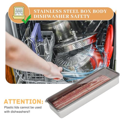 Yeasing Stainless Steel Airtight Cheese Container with Lid - Bacon Holder, 10.5 Inches Long