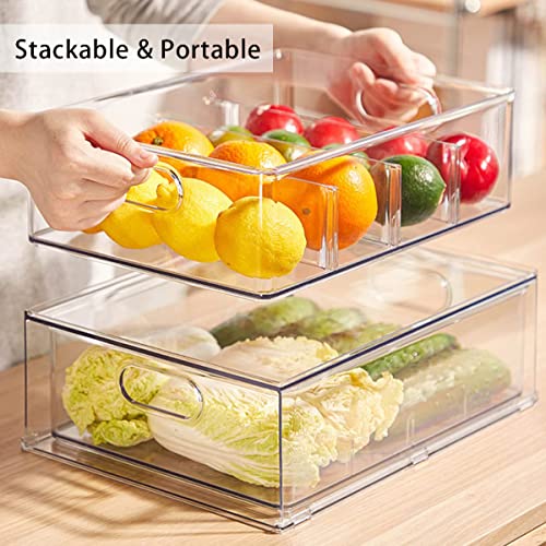 Mano 3PackFridge Drawer Pull Out Stackable Bins with Handle Clear Refrigerator Drawers Organizer Food Storage Container Box with Dividers Plastic Produce Saver for Pantry, Cabinet, Kitchen（2L+1XL） - style: 1*9L+2*6L