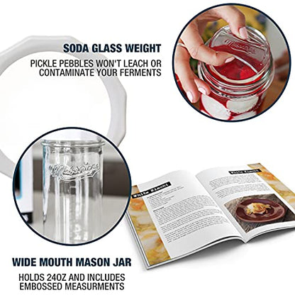 Masontops Fermentation Jar Starter Set, Easy Vegetable Fermentation Kit, Includes Mason Jar, Pickle Kit with Fermentation Lids & Fermentation Weight - size: Wide Mouth With Jar