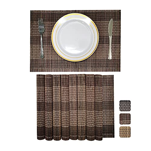 Set of 8 Pcs Bamboo Placemats Natural Anti-Slip Bamboo Placemats Washable Heat-Resistant Table Mats for Dining Room and Kitchen(Coffee+White+Black) - color: Coffee+white+black, size: Set of 8 Placemat 17.7 x 11.8 inch