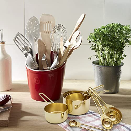 Gold Measuring Cups and Spoons Set of 8 pcs, Stainless Steel Measuring Cups and Spoons Set, 4 pcs Measure Cups, 4 pcs Measure Spoons For Cooking - color: Gold