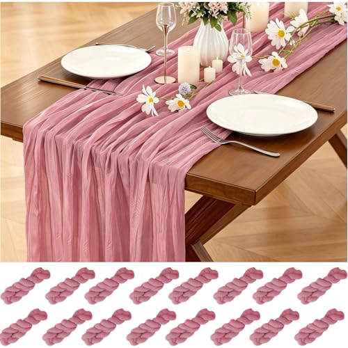 16 Pack Dusty Rose Cheesecloth Table Runner 10FT, Boho Gauze Cheese Cloth Table Runner Long Rustic Sheer Dusty Pink Table Runners for Wedding Bridal Baby Shower Birthday Party Table Decorations - style: Pink
