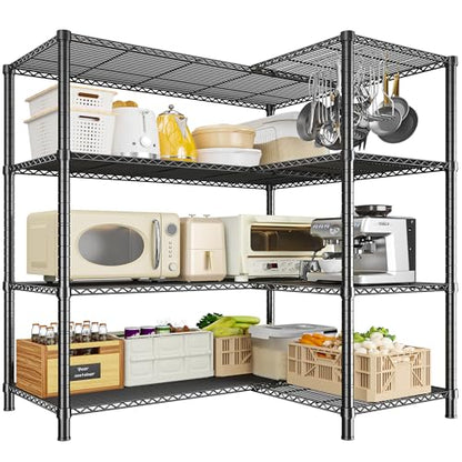 Romorgniz Storage Shelves, 1120 Load Heavy-Duty & L-Shaped, for Kitchen | 4 Tier shelf 52.4" W,Waterproof & rust-resistant,flexible L/H shaped,Tool-free Assembly, Adjustable shelves,Pantry shelf - size: 13.78"D x 52.36"W x 59"H