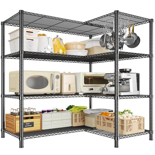 Romorgniz Storage Shelves, 1120 Load Heavy-Duty & L-Shaped, for Kitchen | 4 Tier shelf 52.4" W,Waterproof & rust-resistant,flexible L/H shaped,Tool-free Assembly, Adjustable shelves,Pantry shelf - size: 13.78"D x 52.36"W x 59"H