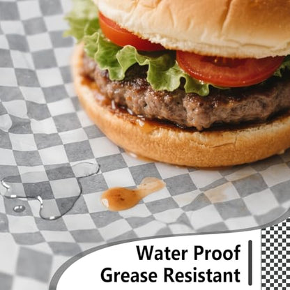 EcoDispose 12 x 12 Inches Grease Proof Deli Paper Precut Sheets for Deli Food, BBQ, Picnic, Party (100 Pcs, Black&White Checker) - size: Black Checker 12"x12"
