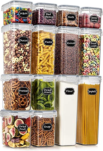 Wildone Airtight Food Storage Containers with Lids, 14PC Plastic Kitchen Containers Storage Set for Pantry Organization and Storage, Cereal, Flour and Sugar Containers, Include 20 Labels & Pen - color: Grey