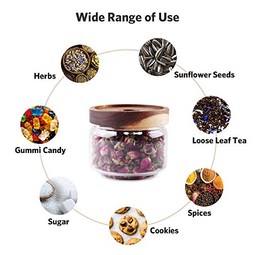 Glass Coffee Containers, 8.5 FL OZ/250 ml Kitchen Serving Food Storage Canister with Sealed Wooden Lid, BPA-Free Clear Glass Jar for Tea Leaves, Powder, Spice(3.06 inch) - color: Clear Glass - Wooden Lid