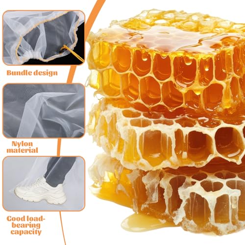 4 Pcs Honey Strainer Bags 23 x 19 Inch Extra Large Nut Milk Bag Ultra-Fine Mesh Cheese Cloth Bag Reusable Honey Filter Bags for Filtering Yogurt Juice Tofu Cheese Beekeeping Supply for 5 Gallon Bucket