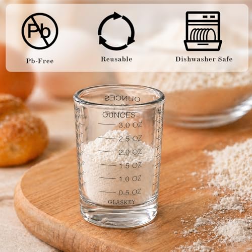 GLASKEY 2 Pack Shot Glass Measuring Cup Set,3 oz/90ML Liquid Heavy High Espresso Glass Cup,Dishwasher Safe,Measurement of Dry and Liquid Ingredients(Black) - color: 3oz-Black-2 Pack
