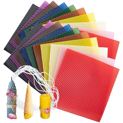 QUYLIXX 20 Pcs Beeswax Candle Making Kit, Natural Beeswax Sheets for Candle Making Rolling Kits (Bright Color, 8 x 8 inch)