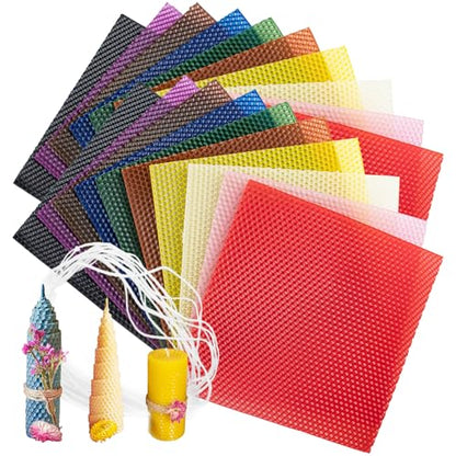 QUYLIXX 20 Pcs Beeswax Candle Making Kit, Natural Beeswax Sheets for Candle Making Rolling Kits (Bright Color, 8 x 8 inch)