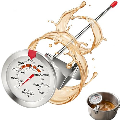Candy & Deep Fry Thermometer with 2" Large Dial & 9" Probe – Dual Scale (100-500°F), Stainless Steel, Pot Clip, for Candy Making, Frying, Chocolate, Jam, BBQ - size: Candy DeepFry Thermometer-9''