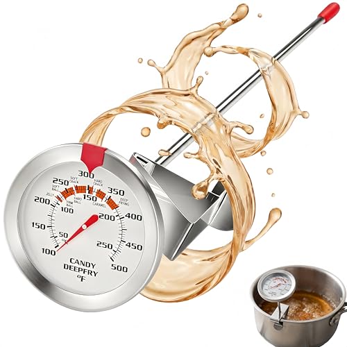 Candy & Deep Fry Thermometer with 2" Large Dial & 9" Probe – Dual Scale (100-500°F), Stainless Steel, Pot Clip, for Candy Making, Frying, Chocolate, Jam, BBQ - size: Candy DeepFry Thermometer-9''