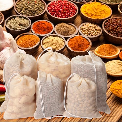 Boao 24 Pcs Spice Cooking Cheesecloth Bags for Straining Reusable Empty Tea Drawstring Soup Muslin Bags(3 x 4 Inch, 4 x 6 Inch) - size: 3 x 4 Inch, 4 x 6 Inch