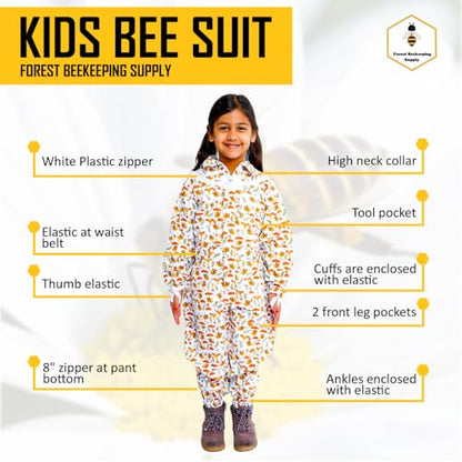 FOREST BEEKEEPING SUPPLY- Kids Full Body Bee Suit. Cotton twill soft to Children’s skin tuff to bee Stings with Veil - color: Pullover Jacket, size: Small