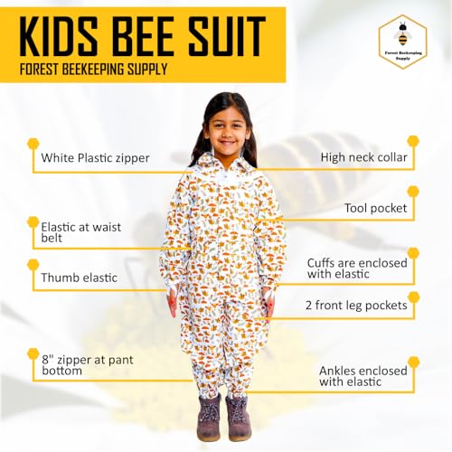 FOREST BEEKEEPING SUPPLY- Kids Full Body Bee Suit. Cotton twill soft to Children’s skin tuff to bee Stings with Veil - color: Pullover Jacket, size: Large