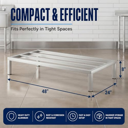 48" x 24" x 8" Aluminum Dunnage Rack – Heavy Duty Floor Storage Stand, NSF for Commercial Use - size: 48"W x 24"D x 8"H