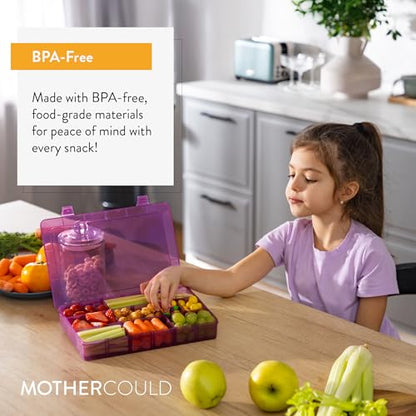Large Kids Snack Box Containers Set of 2 -100 Labels, BPA-Free, Adjustable Compartments, Dishwasher Safe, Reusable Tray, Food Grade, Meal Prep Container, PARENT TESTED PARENT APPROVED AWARD (Purple) - color: Purple, size: Large