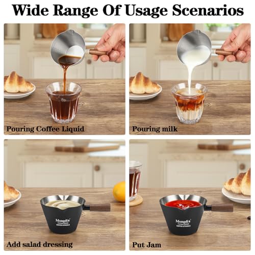 Mongdio Espresso Measuring Cup, Stainless Steel Espresso Shot Cups with Wooden Handle and Double Spouts, 6.8OZ/200ML, Black - color: Black, size: 6.8oz