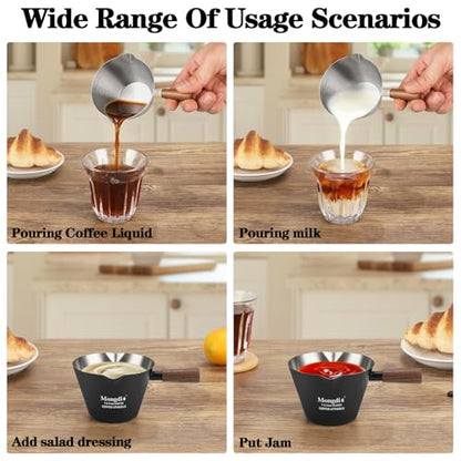 Mongdio Espresso Measuring Cup, Stainless Steel Espresso Shot Cups with Wooden Handle and Double Spouts, 6.8OZ/200ML, Black - color: Black, size: 6.8oz