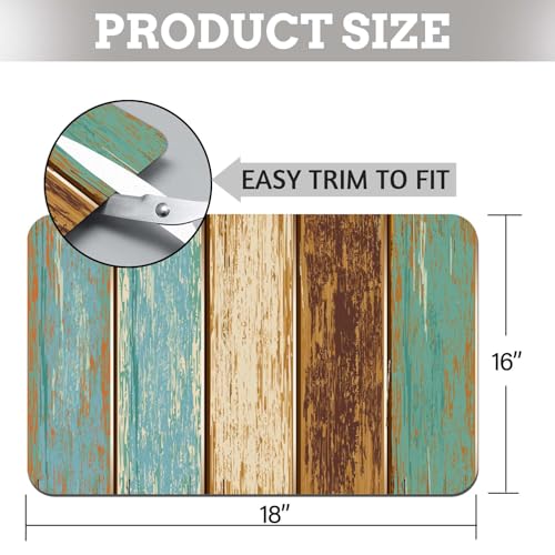 MCALK Teal Dish Drying Mat for Kitchen Counter, Wood Pattern Dish Drying Pad with Anti-Slip Rubber Base, Absorbent Kitchen Sink Mat with Farmhouse Art Decor (1 pc 18" x 16")
