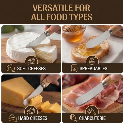 Small Cream Cheese Spreader Knives Set,Wooden 5in,Stainless Steel Butter Knife Spreader for Cocktail,Condimets,Dips,Appetizers,Jam,Pastry,Sandwich,Toast,Bagel,Charcuterie Board Serving Party Supplies - style: Cheese Spreader 6 Packs