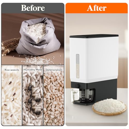 Lifewit Rice Dispenser 25 Lbs(11.3kg), Rice Storage Container Sealed Moisture Proof with Measuring Cup for Kitchen Pantry Household, BPA-Free, 1 Pack Black - color: Black