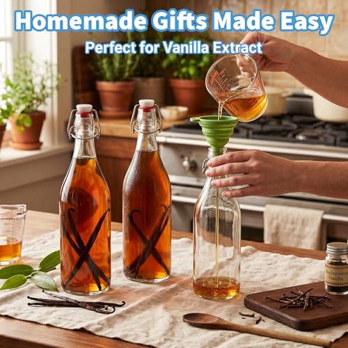 6 Pack 32oz Swing Top Glass Bottles – Flip Top Bottles with Stoppers for Vanilla Extract, Kombucha, Kefir, Home Brewing, Fermentation & Gifting, Includes Funnel & Extra Gaskets