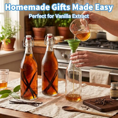 6 Pack 32oz Swing Top Glass Bottles – Flip Top Bottles with Stoppers for Vanilla Extract, Kombucha, Kefir, Home Brewing, Fermentation & Gifting, Includes Funnel & Extra Gaskets