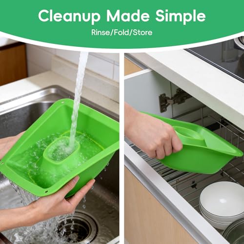 HOOMESUN Extra Large Silicone Funnel for Harvest Right Freeze Dryer, 12" Wide Mouth Fits All Trays, Reinforced Stable Stand with Adjustable Height, Collapsible Non-Stick, for Mylar Bags & Jars (Green)