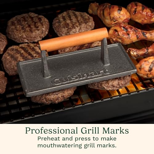 Cuisinart Cast Iron Grill Press with Wooden Handle, Heavy Duty Nonstick Rectangle Burger Press with Wood Handle, Perfect Grill Accessory for Steak, Bacon, Paninis and More - size: Weighs 2.1-pounds